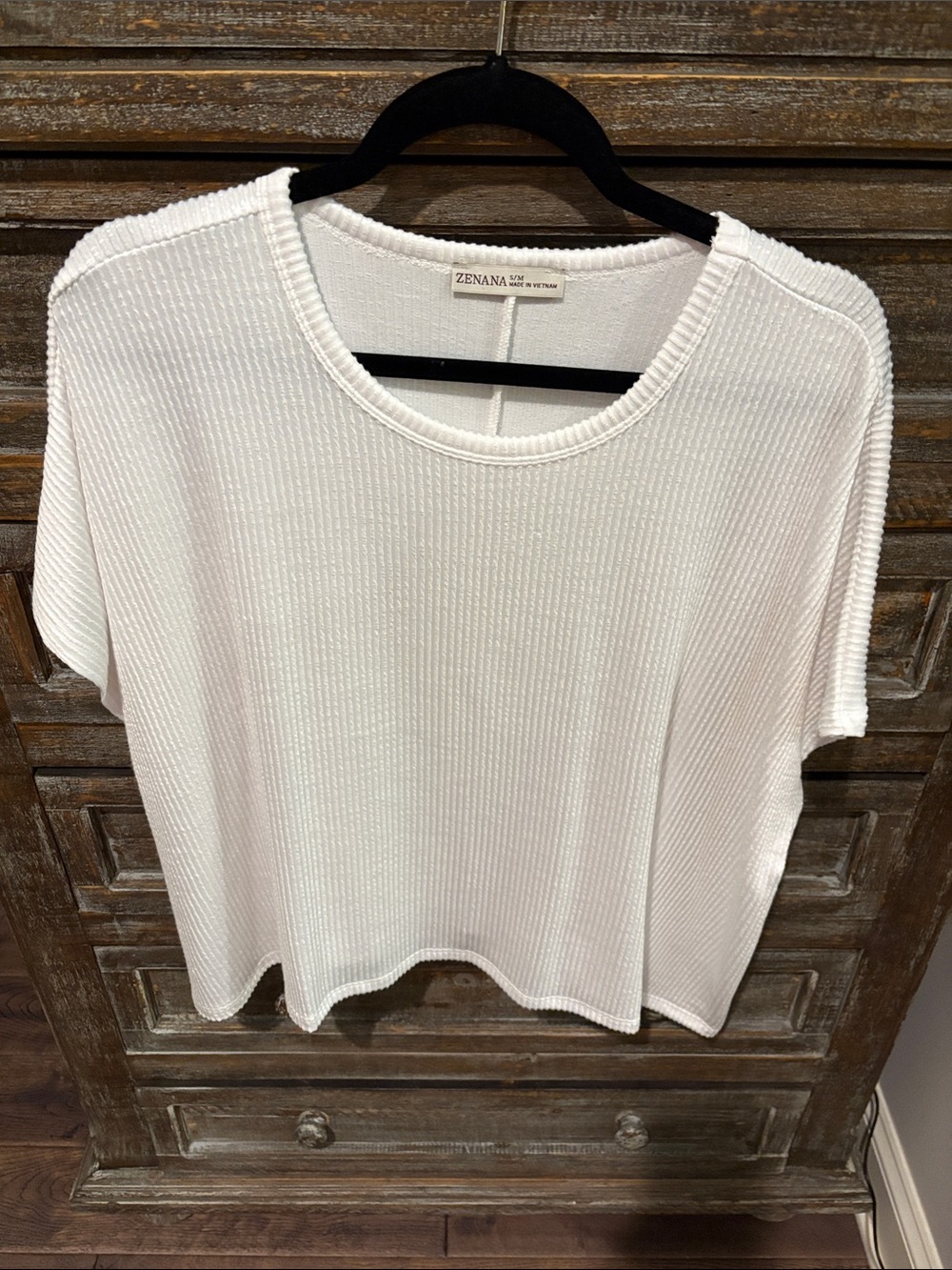 Zenana Outfitters White Ribbed Short Sleeve Boxy Top